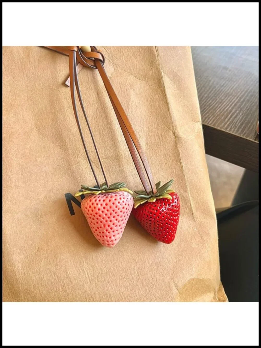 Resin Strawberry Bag Charm Keychain - 3D Fruit Purse Accessory for Women